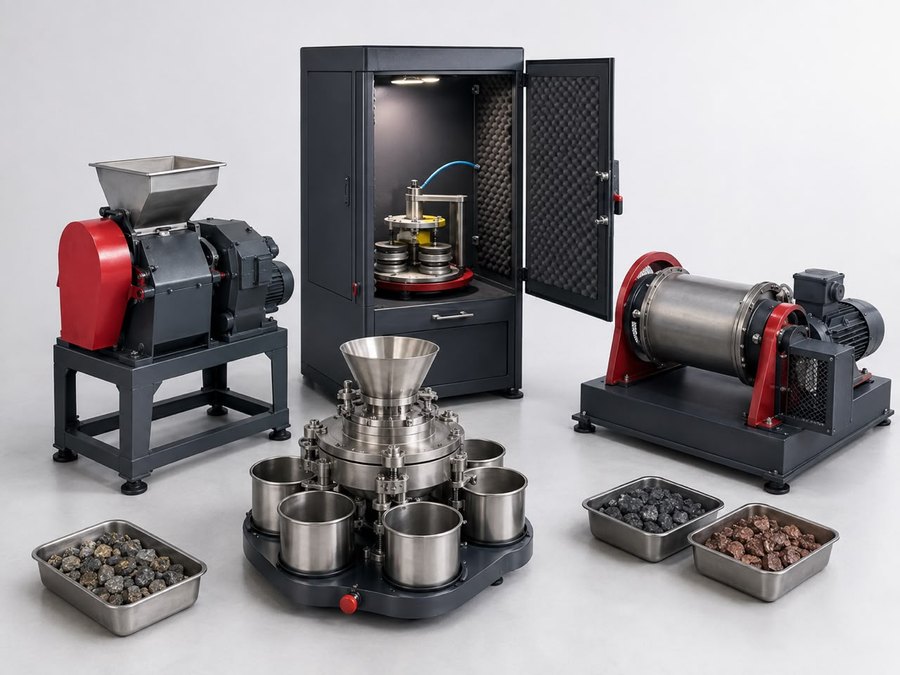 Jaw crusher, pulveriser and sample splitters