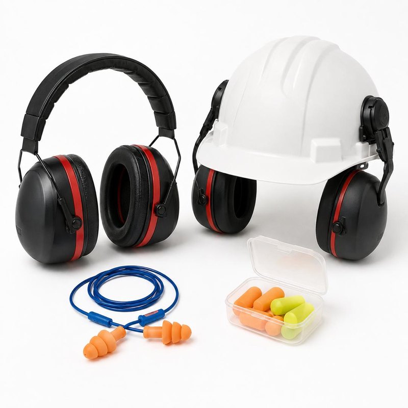 Safety helmet, ear defenders and ear plugs